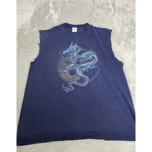 Vintage Y2K Dragon Sleeveless T Shirt Men's Size XL Blue Grunge